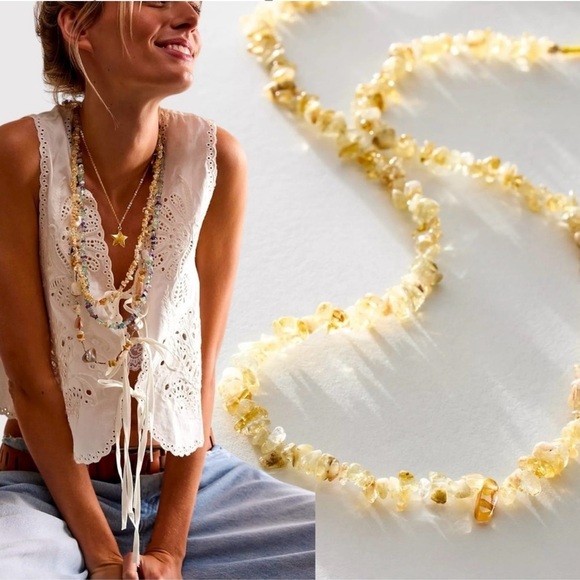 NWT Women Free People Boho Single Strand Citrine Chip Necklace - Picture 1 of 5